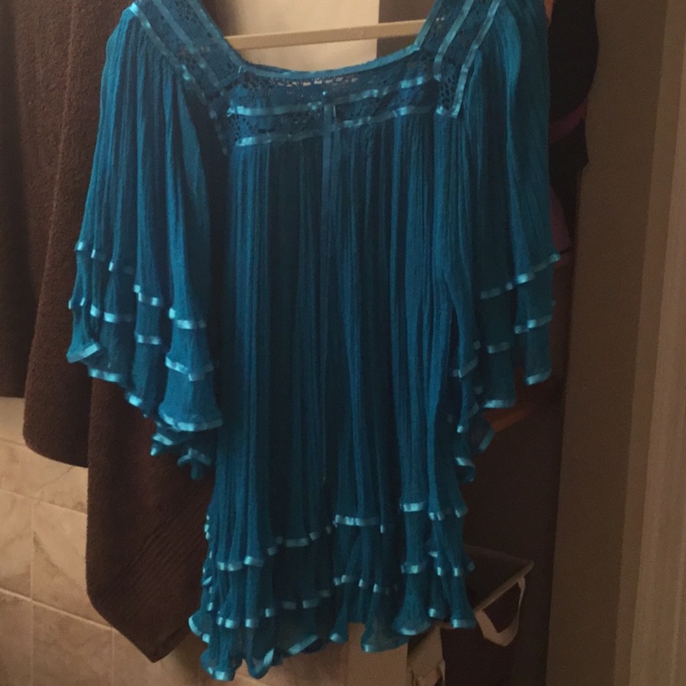 -Brilliant blue Spanish inspired blouse